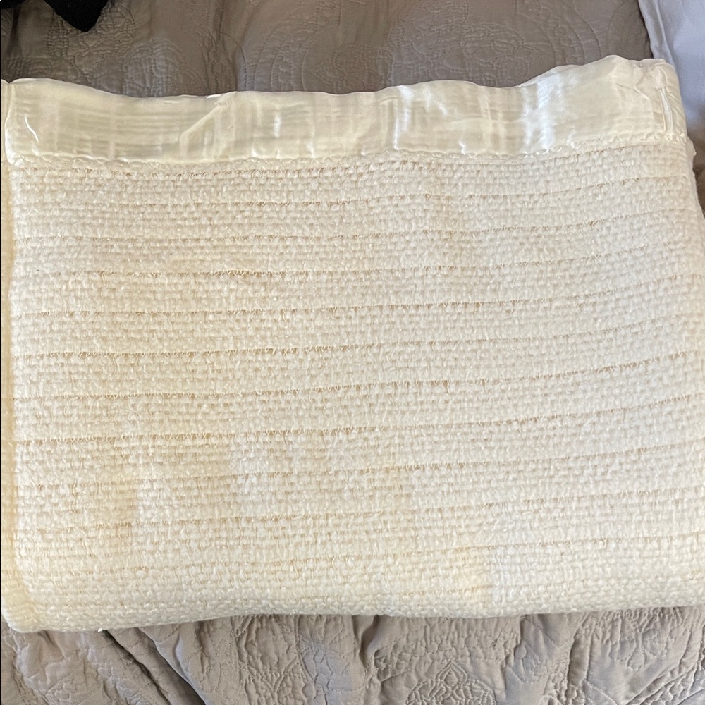 Cream waffle Textured luxurious vintage silky edged Blanket